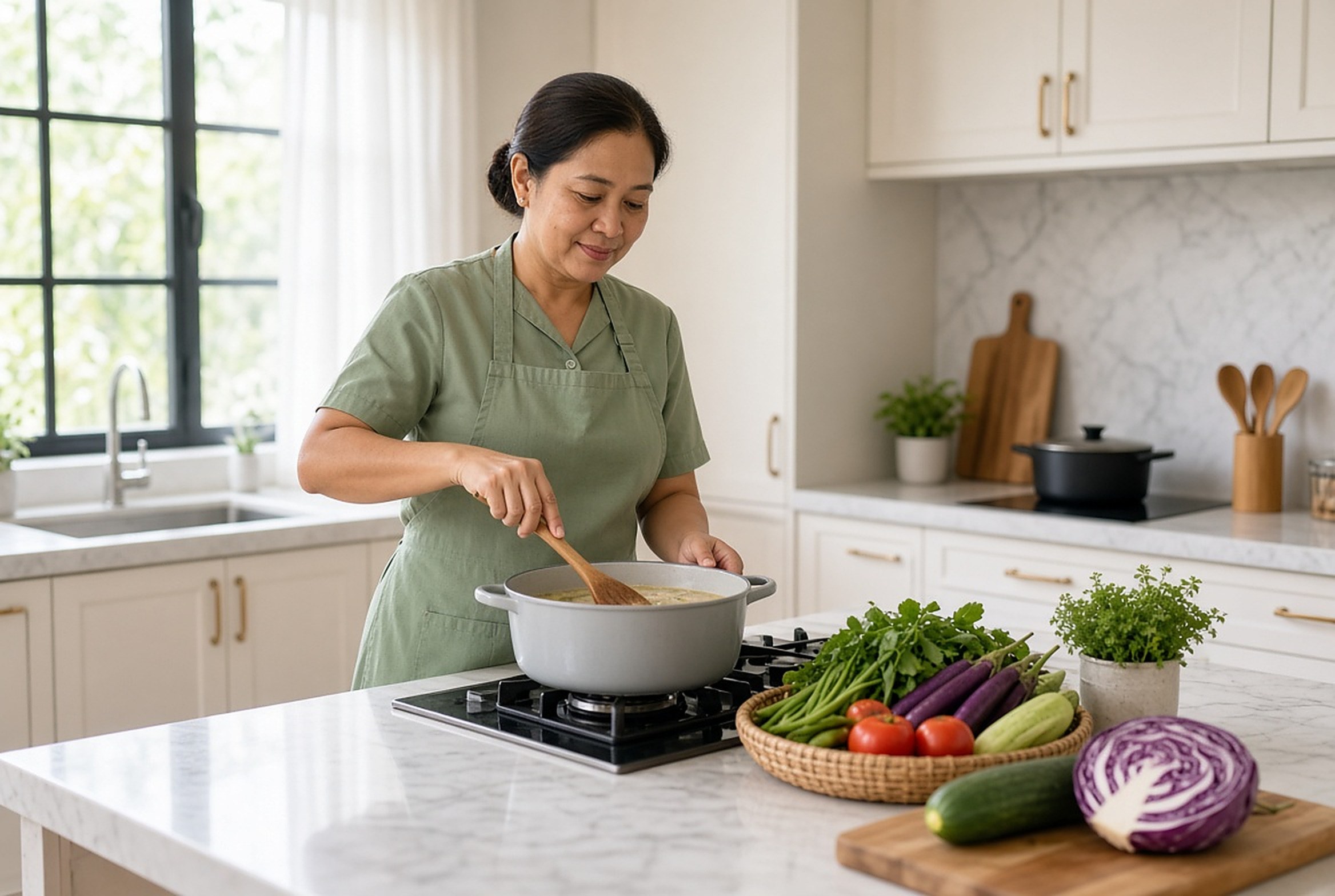 Domestic helper preparing meals